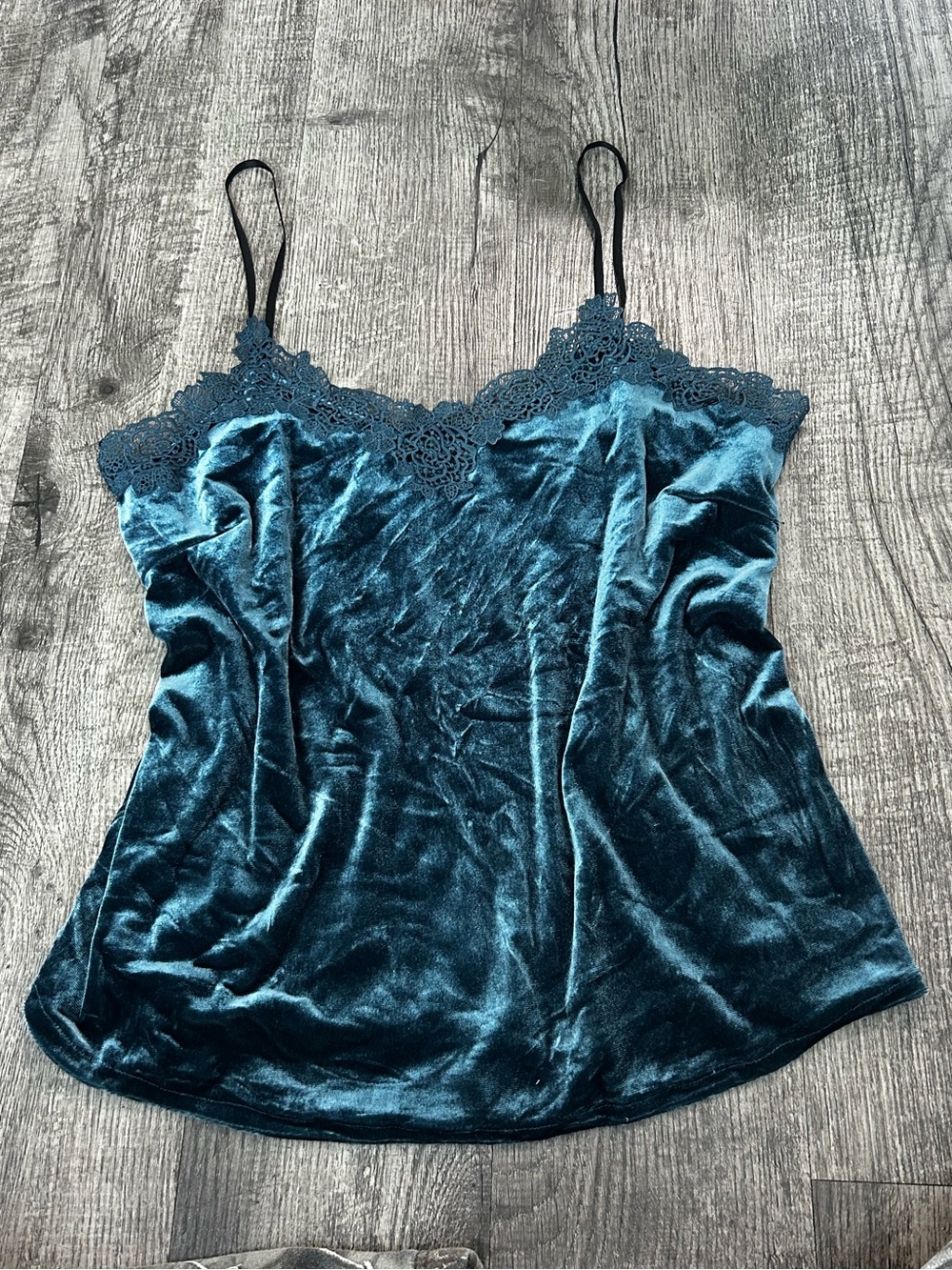 Velvet Lace Trim Cami Top - Teal